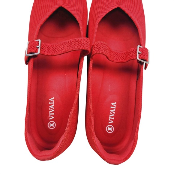 Vivaia Margot Mary Jane Ruby Red Knit Ballet Flats Sz 10 / 41.5M - Picture 6 of 10